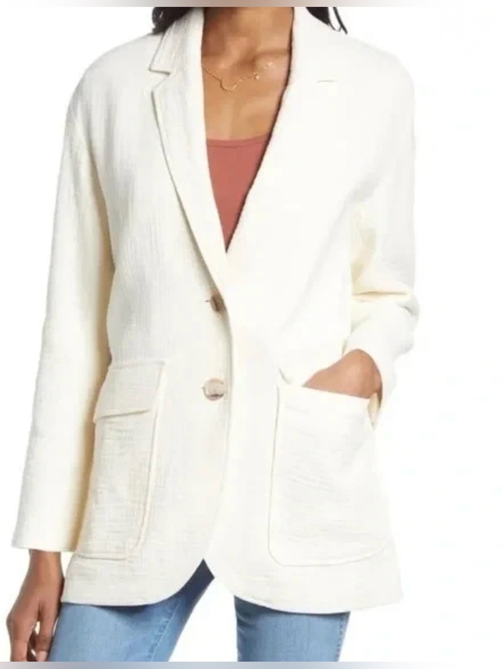 Madewell Larsen Gauze Relaxed Blazer Women’s Size L Linen Blend Antique Cream